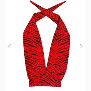 Red and black zebra print halter neck crop top from HEXED brand Small